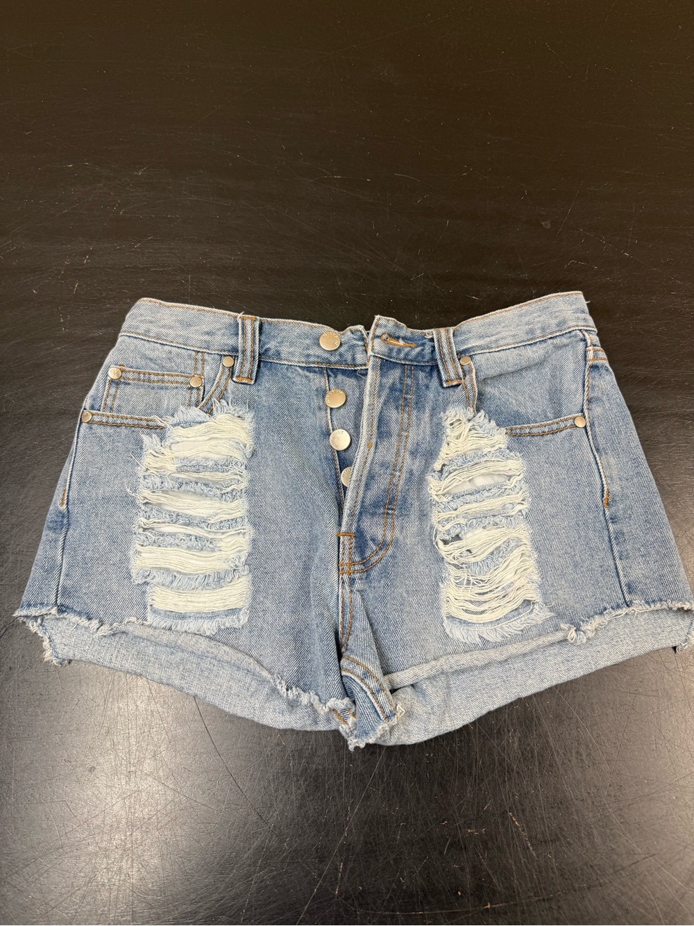 MINKPINK Light Blue Distressed High-Rise Denim Shorts
